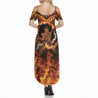 Samoa Siva Afi Dance Fireknife Summer Maxi Dress Samoan Tribal Motif Dancing in the Fire