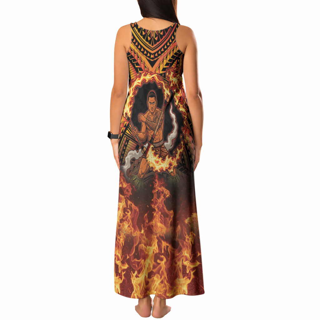 Samoa Siva Afi Dance Fireknife Tank Maxi Dress Samoan Tribal Motif Dancing in the Fire