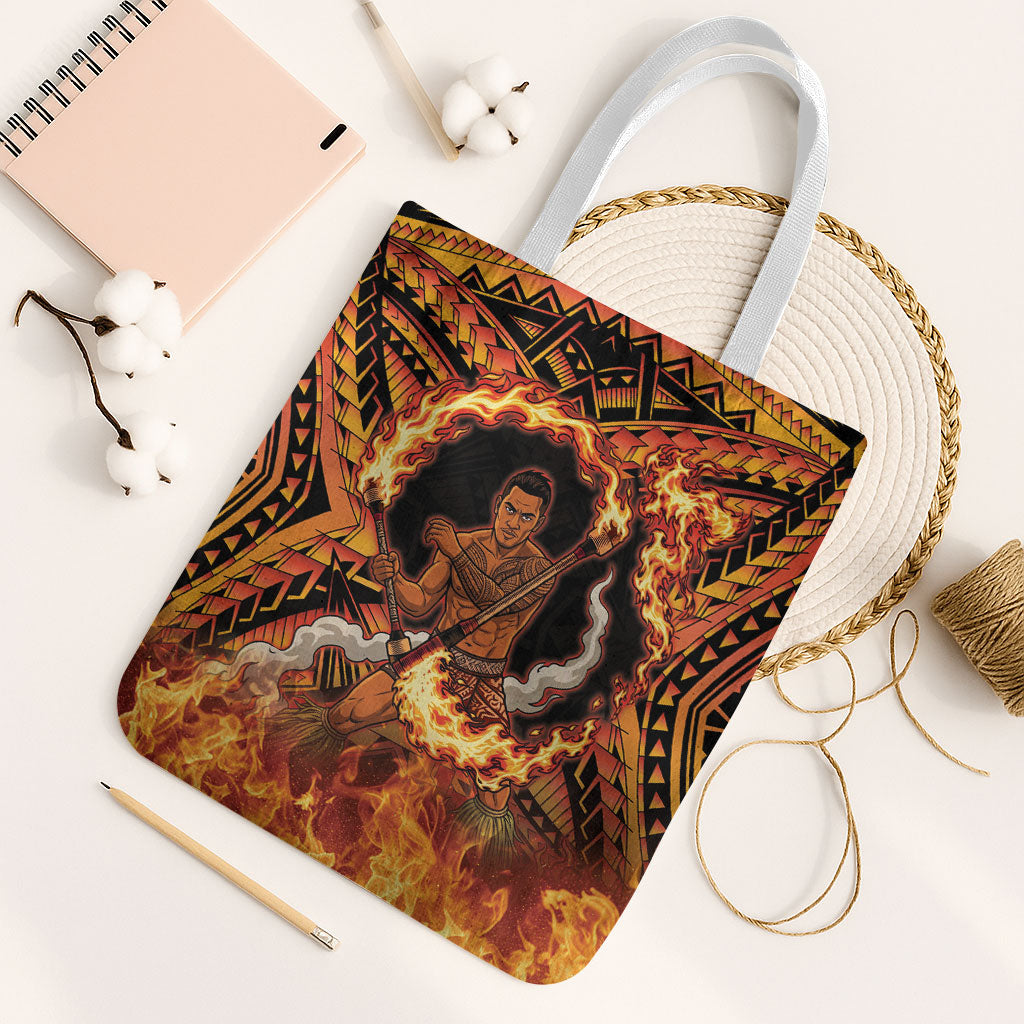 Samoa Siva Afi Dance Fireknife Tote Bag Samoan Tribal Motif Dancing in the Fire