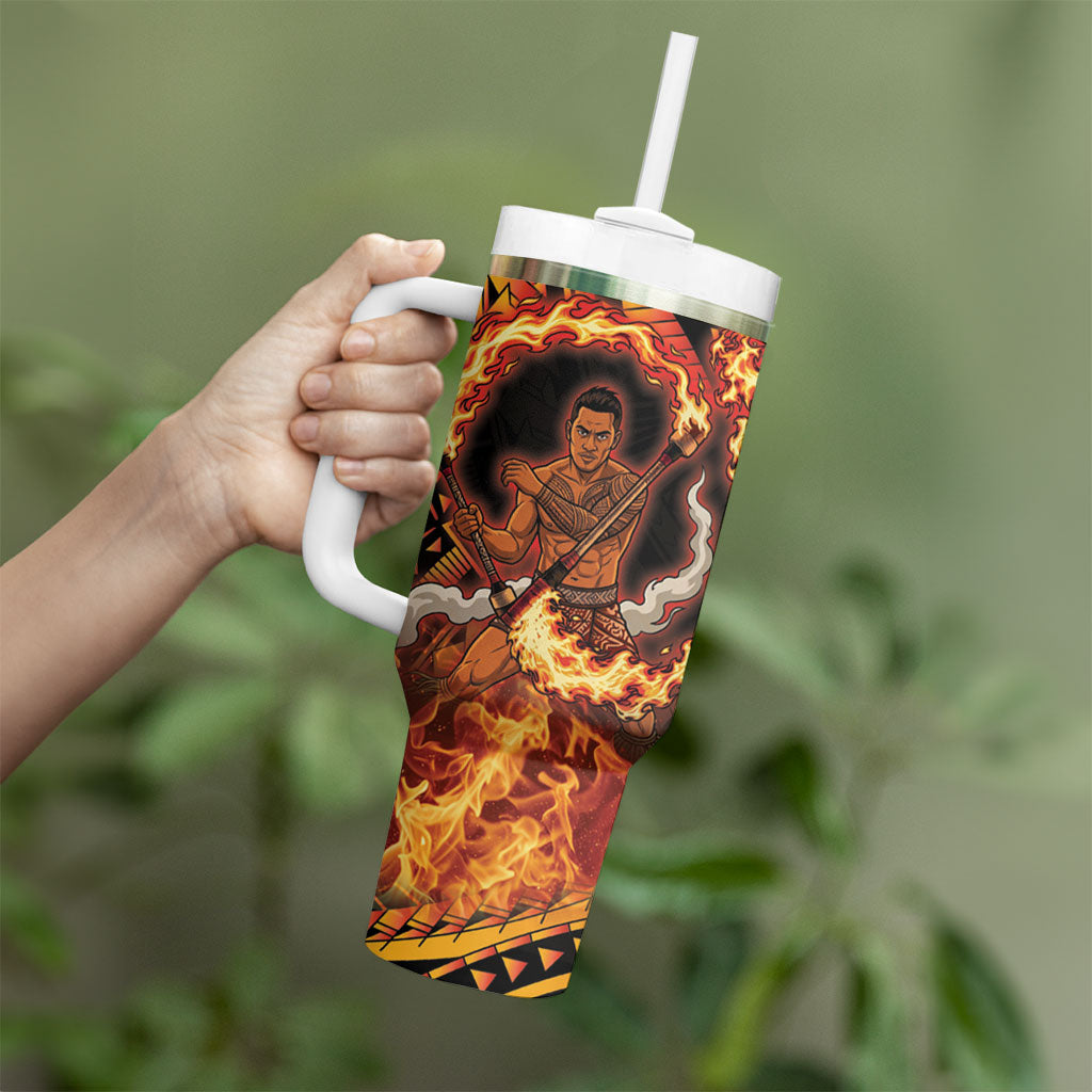 Samoa Siva Afi Dance Fireknife Tumbler With Handle Samoan Tribal Motif Dancing in the Fire