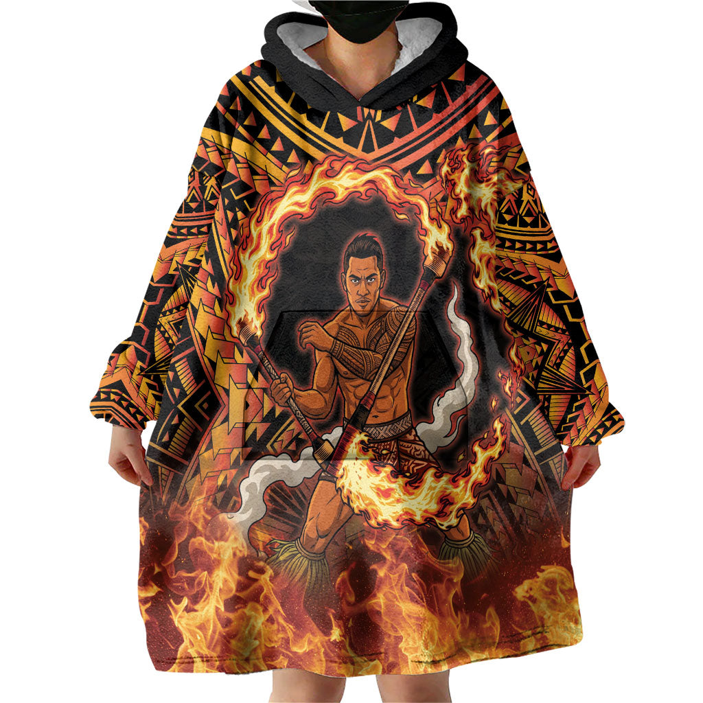 Samoa Siva Afi Dance Fireknife Wearable Blanket Hoodie Samoan Tribal Motif Dancing in the Fire