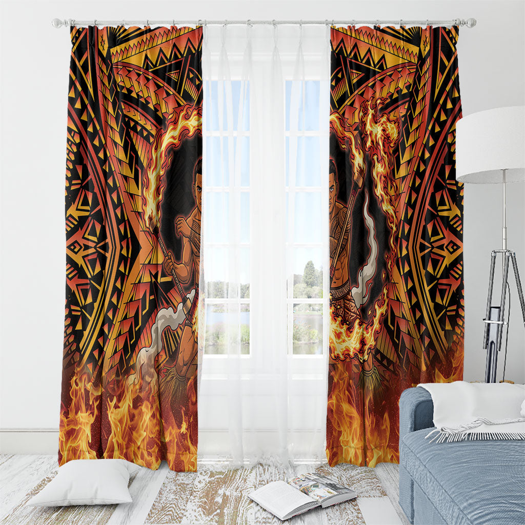 Samoa Siva Afi Dance Fireknife Window Curtain Samoan Tribal Motif Dancing in the Fire