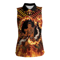 Samoa Siva Afi Dance Fireknife Women Sleeveless Polo Shirt Samoan Tribal Motif Dancing in the Fire