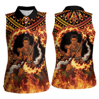 Samoa Siva Afi Dance Fireknife Women Sleeveless Polo Shirt Samoan Tribal Motif Dancing in the Fire