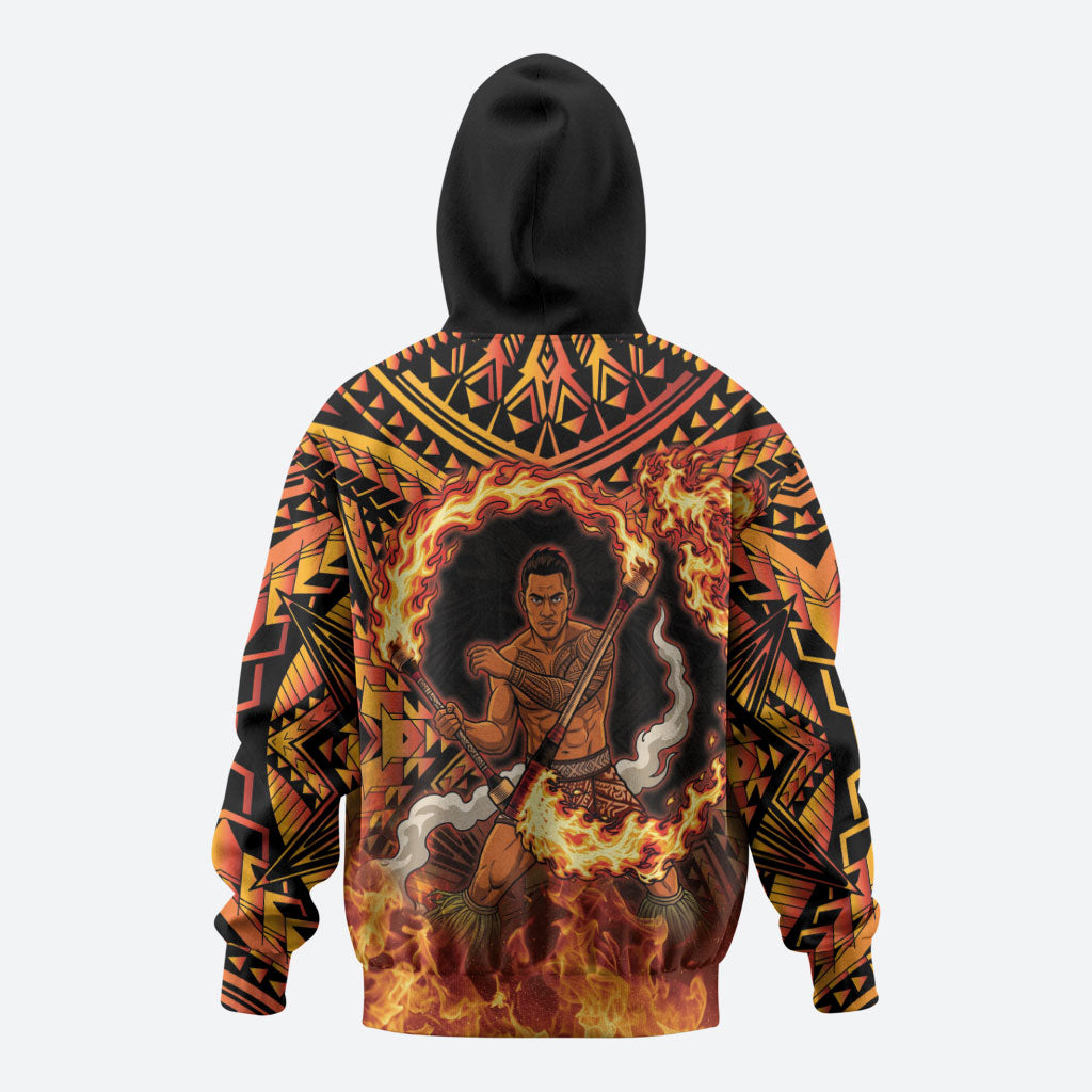 Samoa Siva Afi Dance Fireknife Zip Hoodie Samoan Tribal Motif Dancing in the Fire