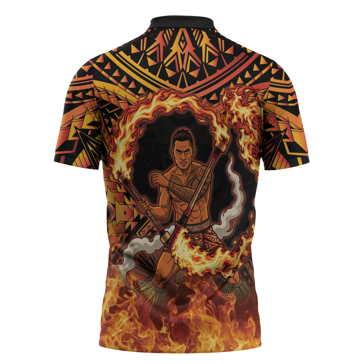 Samoa Siva Afi Dance Fireknife Zipper Polo Shirt Samoan Tribal Motif Dancing in the Fire