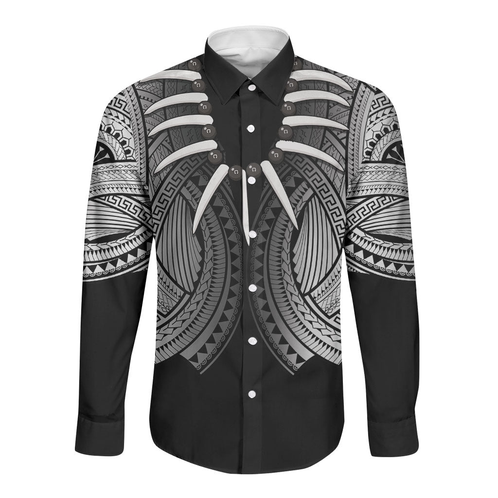 Samoan Ula Nifo Afi Tribal Long Sleeve Button Shirt Polynesian Pattern