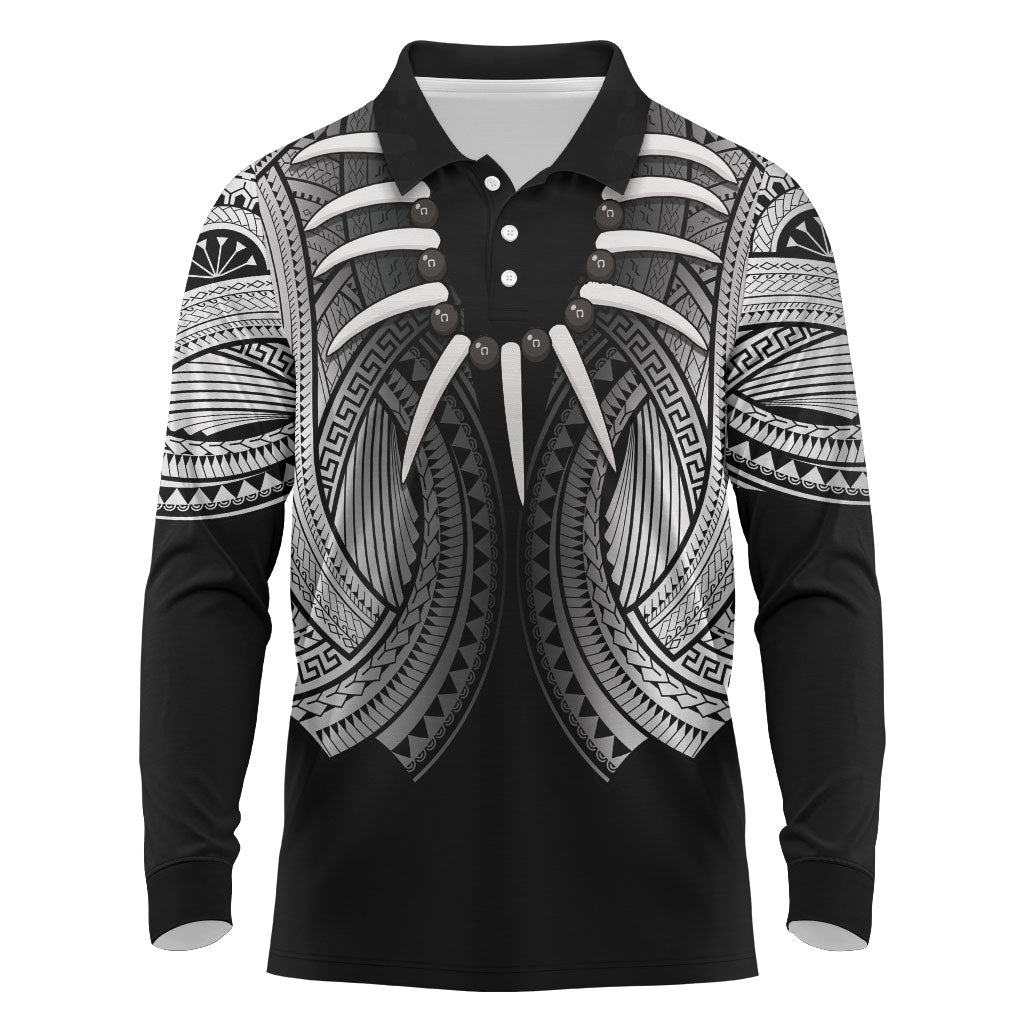 Samoan Ula Nifo Afi Tribal Long Sleeve Polo Shirt Polynesian Pattern