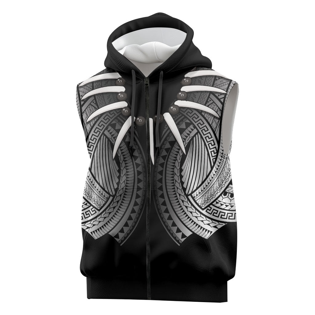 Samoan Ula Nifo Afi Tribal Sleeveless Zip Hoodie Polynesian Pattern LT9 Black - Polynesian Pride