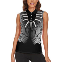 Samoan Ula Nifo Afi Tribal Women Sleeveless Polo Shirt Polynesian Pattern