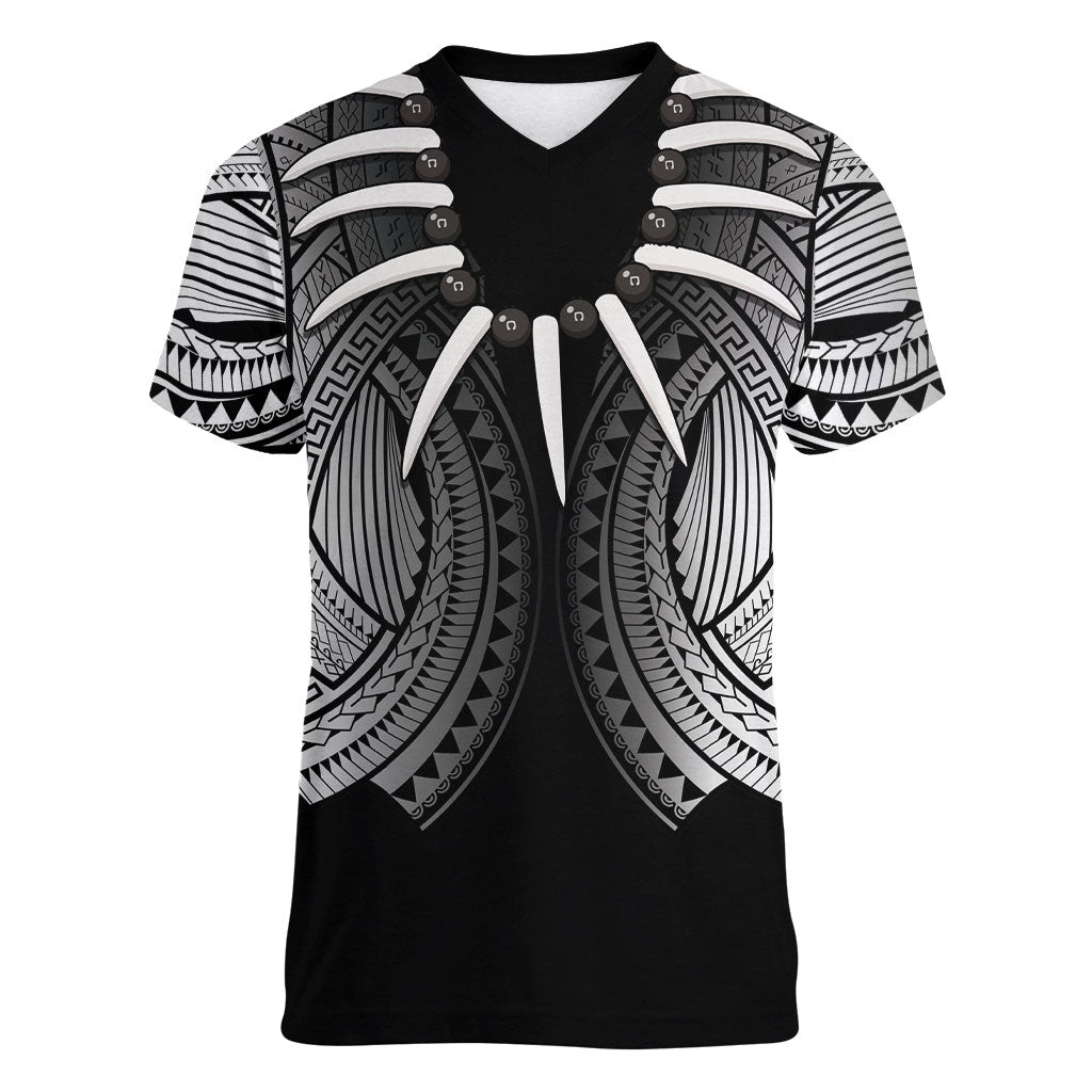 Samoan Ula Nifo Afi Tribal Women V-Neck T-Shirt Polynesian Pattern