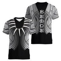 Samoan Ula Nifo Afi Tribal Women V-Neck T-Shirt Polynesian Pattern