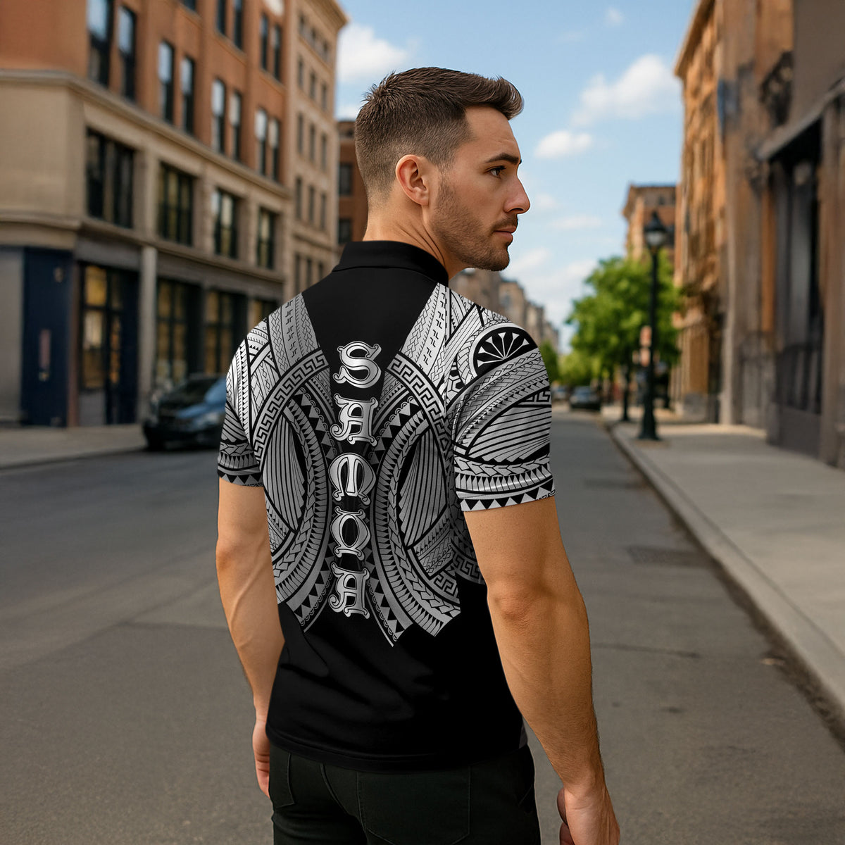 Samoan Ula Nifo Afi Tribal Zipper Polo Shirt Polynesian Pattern
