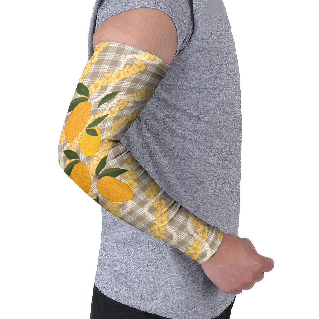 Maku'e Hawaiian Mango Palaka Arm Sleeves Aloha Hibiscus Pikake Lei