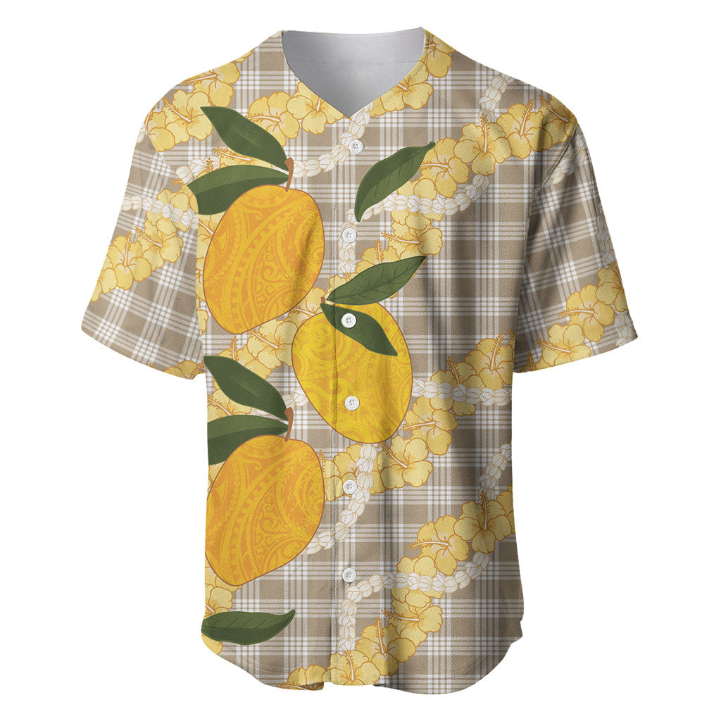 Maku'e Hawaiian Mango Palaka Baseball Jersey Aloha Hibiscus Pikake Lei