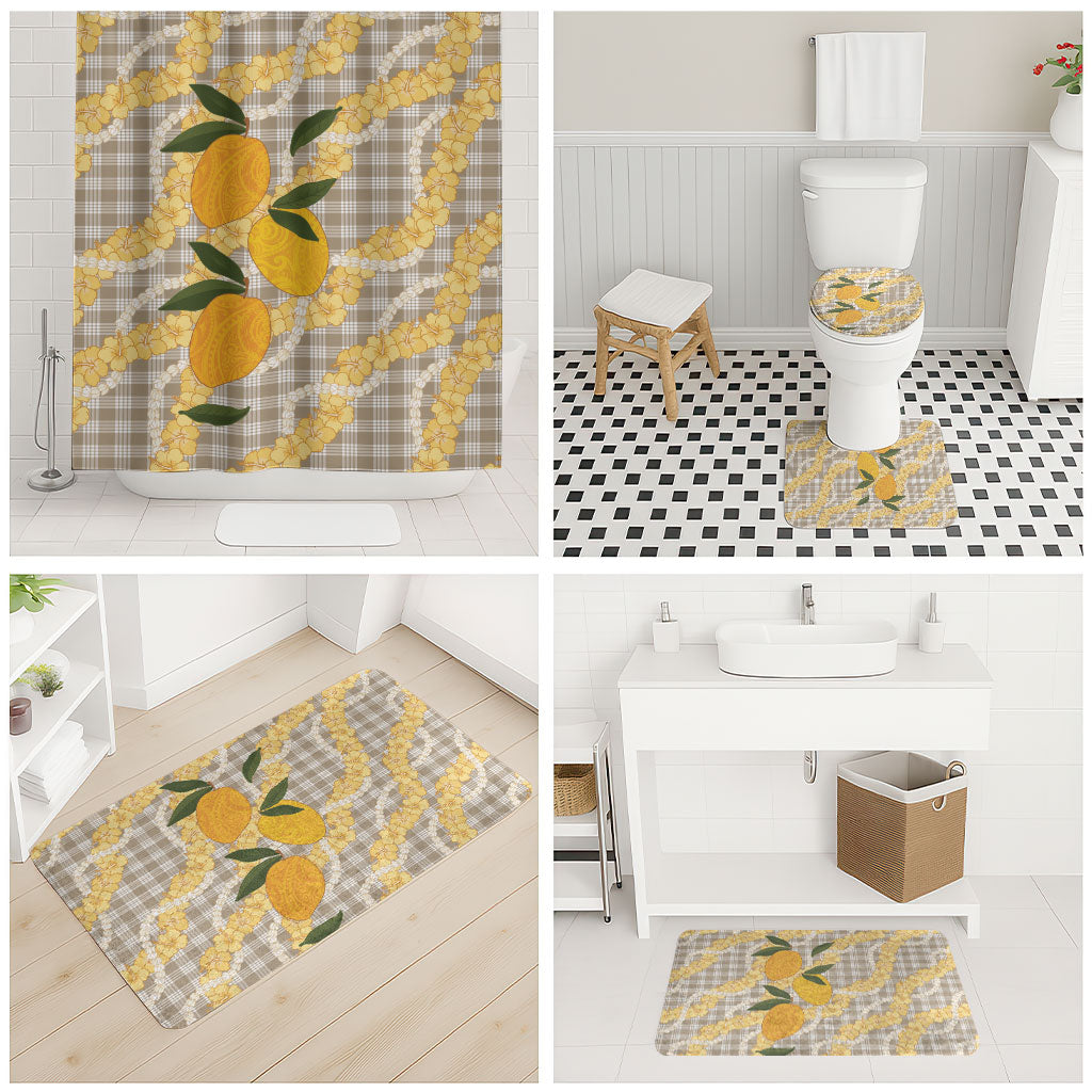 Maku'e Hawaiian Mango Palaka Bathroom Set Aloha Hibiscus Pikake Lei