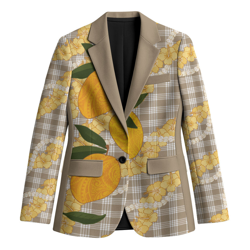 Maku'e Hawaiian Mango Palaka Blazer Aloha Hibiscus Pikake Lei