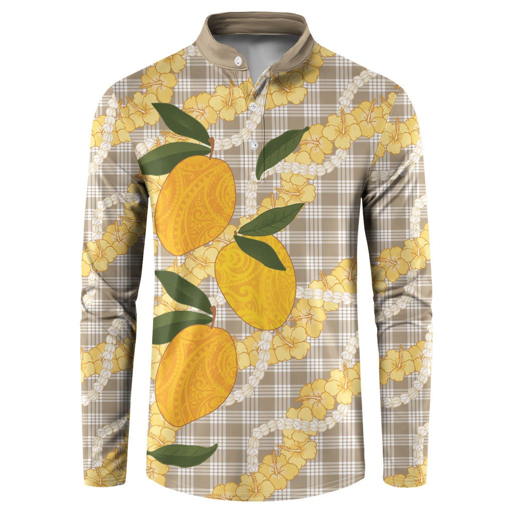 Maku'e Hawaiian Mango Palaka Button Sweatshirt Aloha Hibiscus Pikake Lei