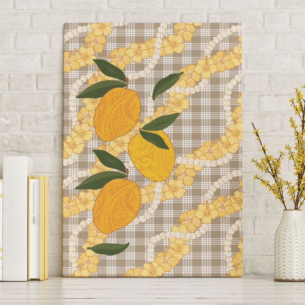 Maku'e Hawaiian Mango Palaka Canvas Wall Art Aloha Hibiscus Pikake Lei