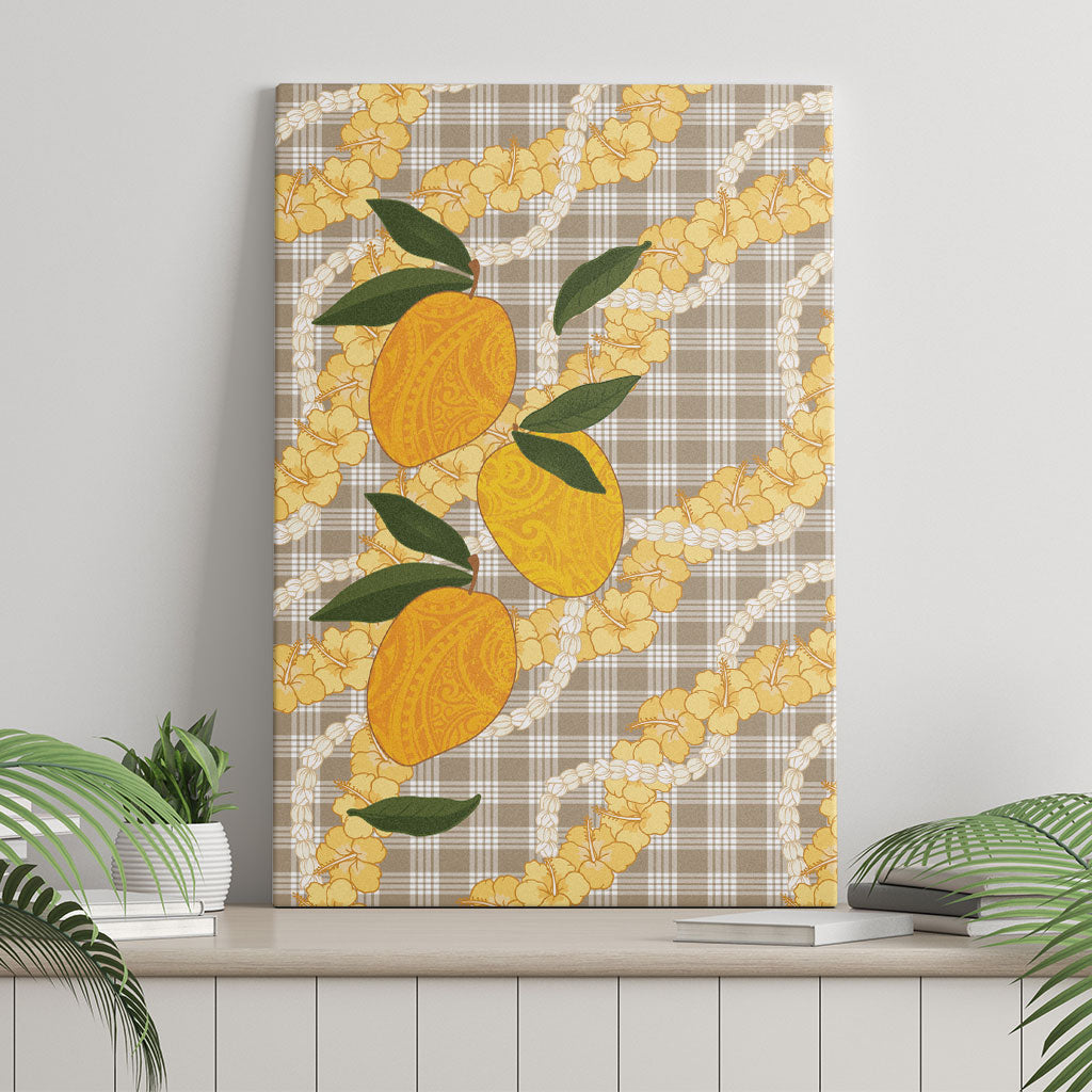 Maku'e Hawaiian Mango Palaka Canvas Wall Art Aloha Hibiscus Pikake Lei