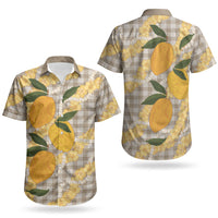 Maku'e Hawaiian Mango Palaka Couples Matching Off Shoulder Maxi Dress and Hawaiian Shirt Aloha Hibiscus Pikake Lei