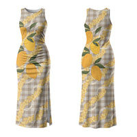 Maku'e Hawaiian Mango Palaka Couples Matching Tank Maxi Dress and Hawaiian Shirt Aloha Hibiscus Pikake Lei