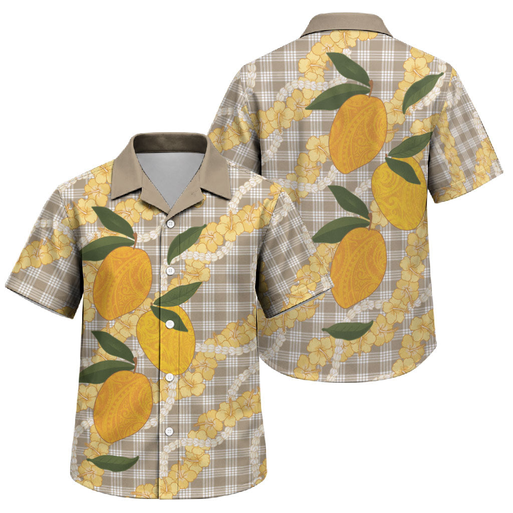Maku'e Hawaiian Mango Palaka Family Matching Long Sleeve Bodycon Dress and Hawaiian Shirt Aloha Hibiscus Pikake Lei