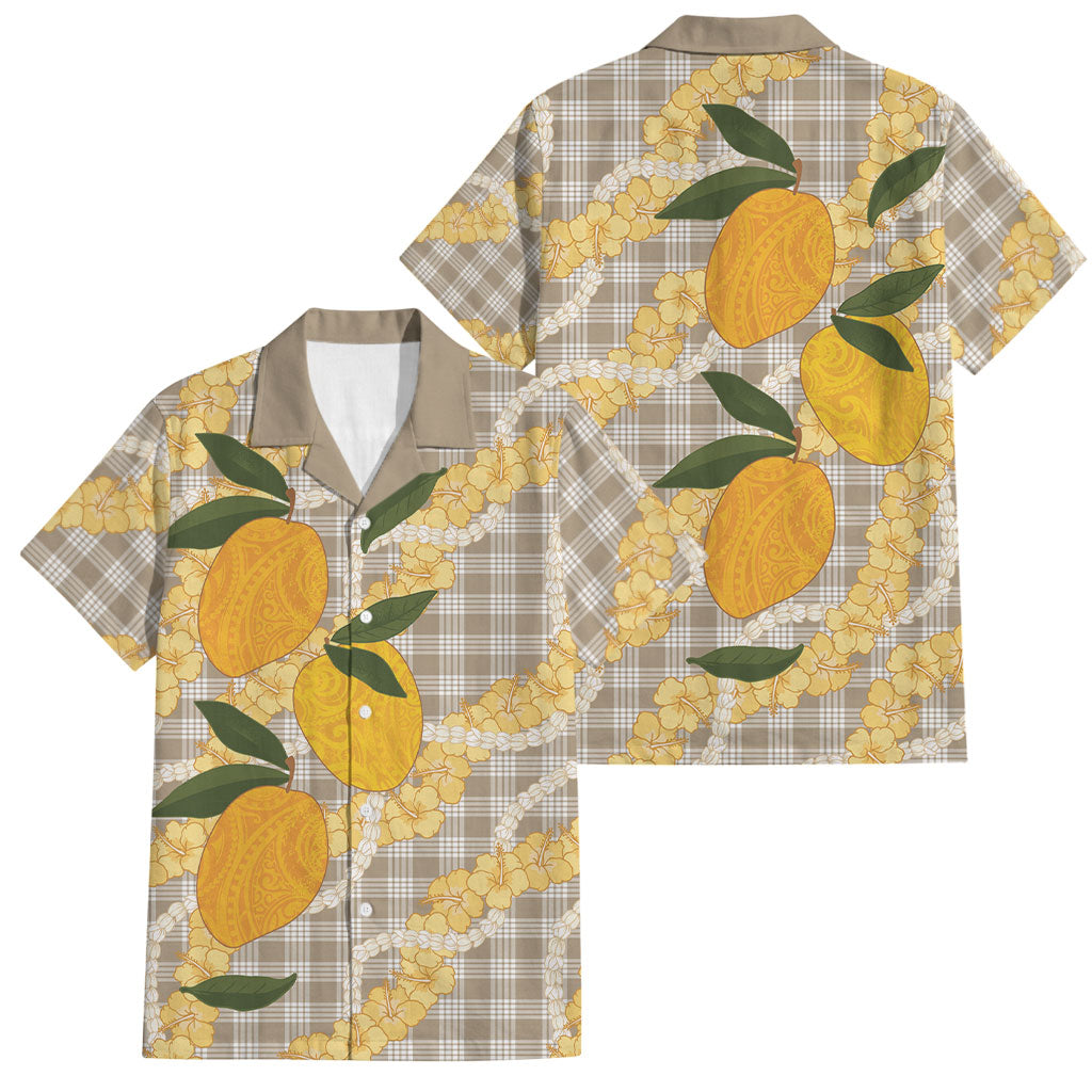 Maku'e Hawaiian Mango Palaka Family Matching Summer Maxi Dress and Hawaiian Shirt Aloha Hibiscus Pikake Lei