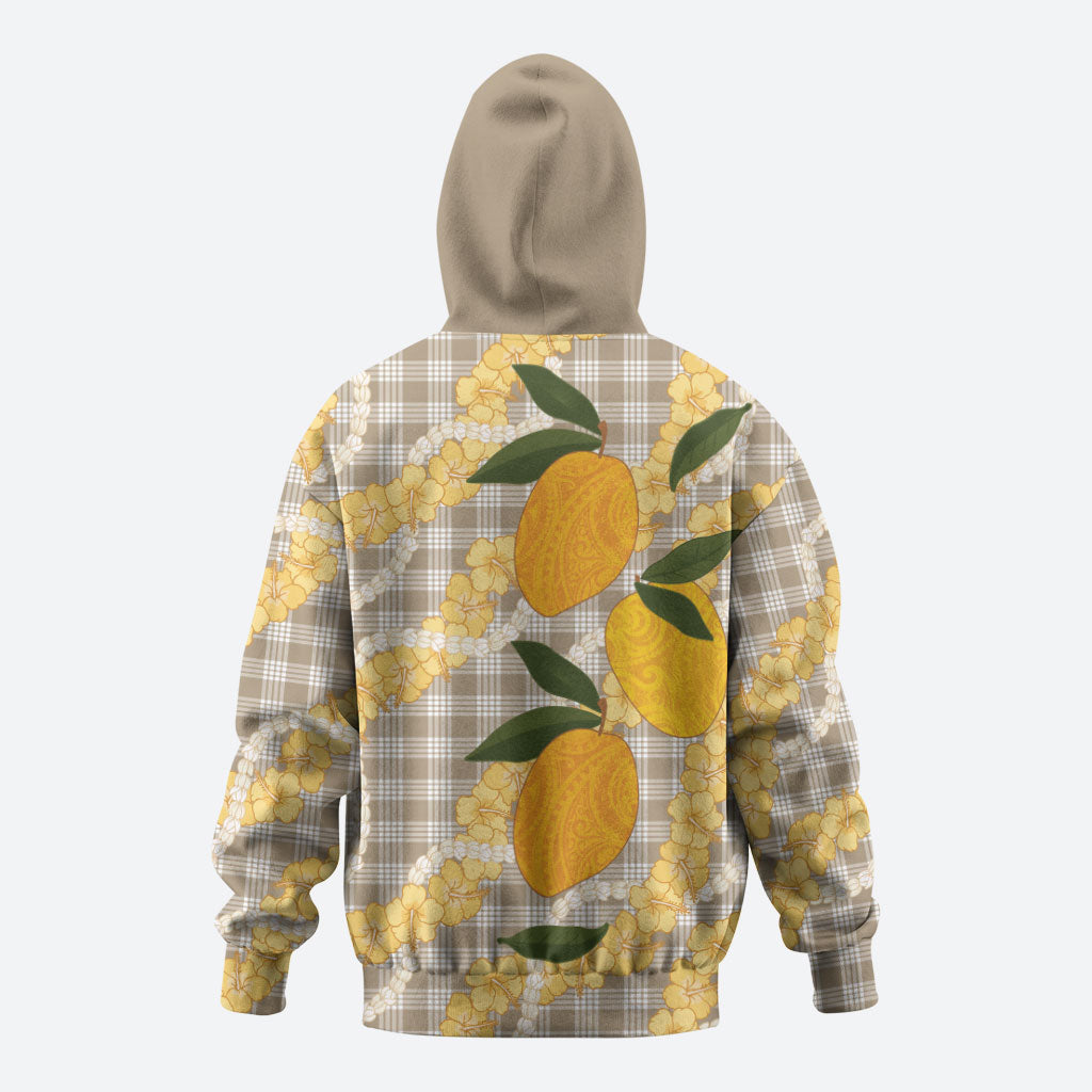 Maku'e Hawaiian Mango Palaka Hoodie Aloha Hibiscus Pikake Lei