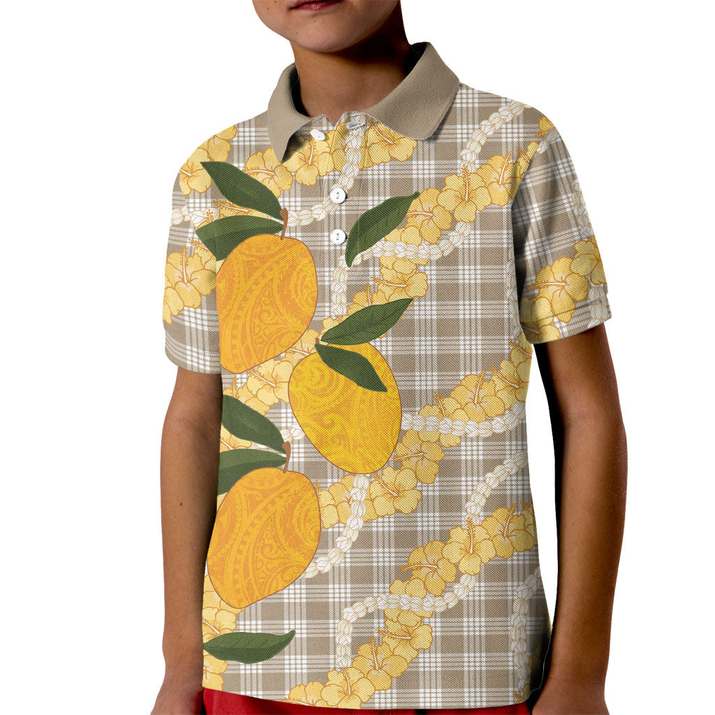 Maku'e Hawaiian Mango Palaka Kid Polo Shirt Aloha Hibiscus Pikake Lei