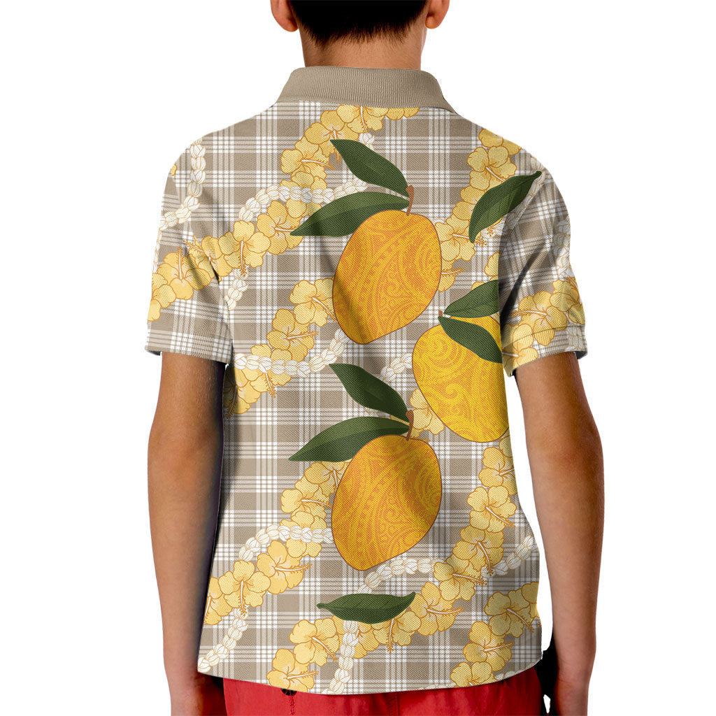 Maku'e Hawaiian Mango Palaka Kid Polo Shirt Aloha Hibiscus Pikake Lei