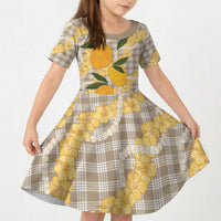 Maku'e Hawaiian Mango Palaka Kid Short Sleeve Dress Aloha Hibiscus Pikake Lei
