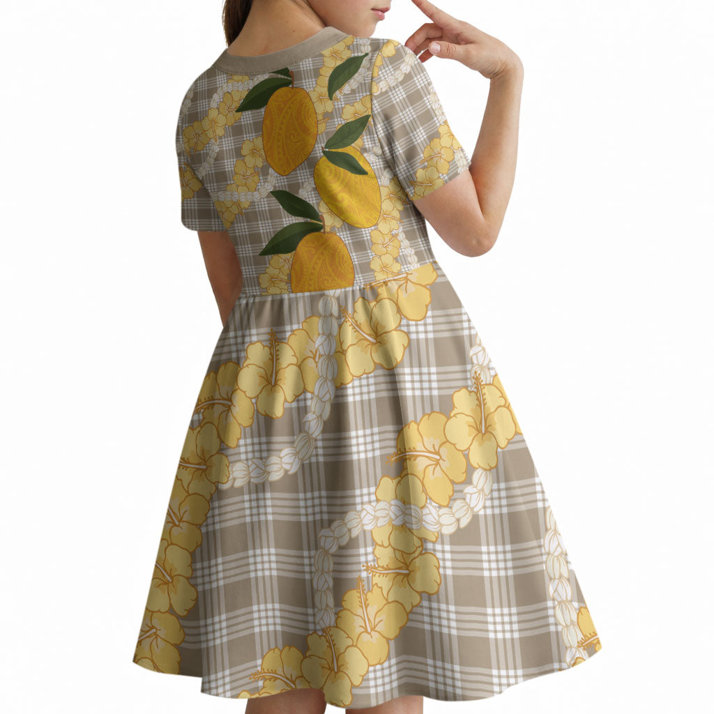 Maku'e Hawaiian Mango Palaka Kid Short Sleeve Dress Aloha Hibiscus Pikake Lei