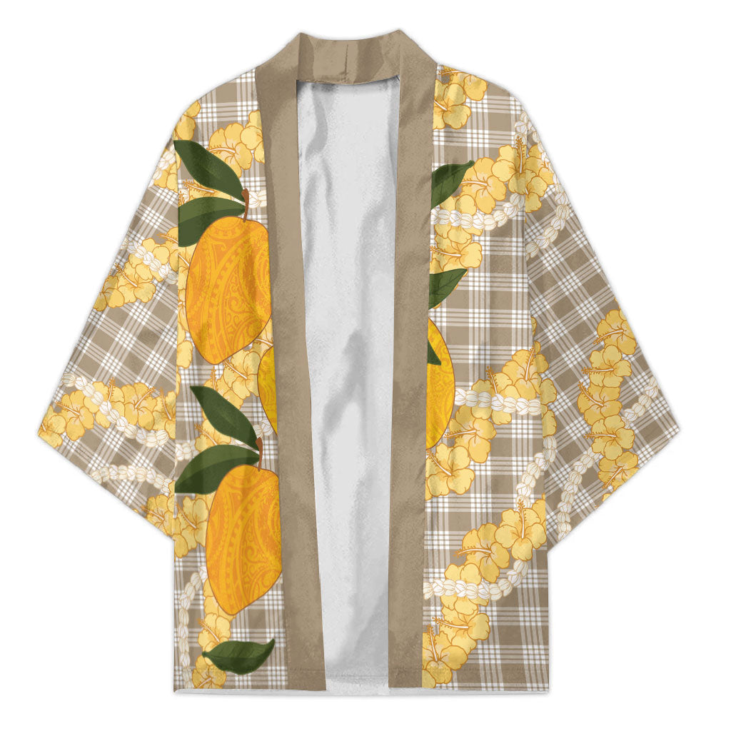 Maku'e Hawaiian Mango Palaka Kimono Aloha Hibiscus Pikake Lei