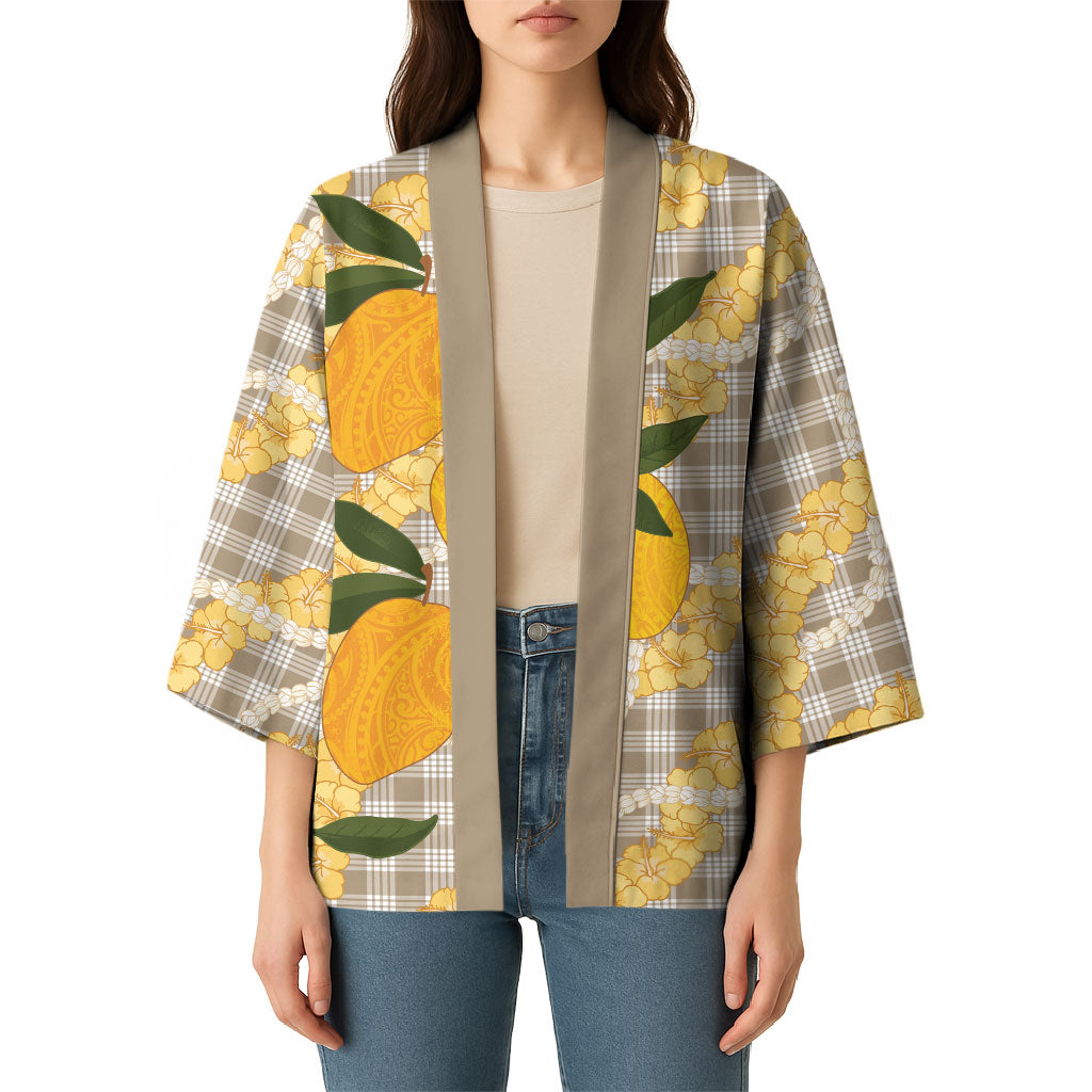Maku'e Hawaiian Mango Palaka Kimono Aloha Hibiscus Pikake Lei