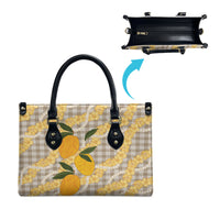 Maku'e Hawaiian Mango Palaka Leather Bag Aloha Hibiscus Pikake Lei