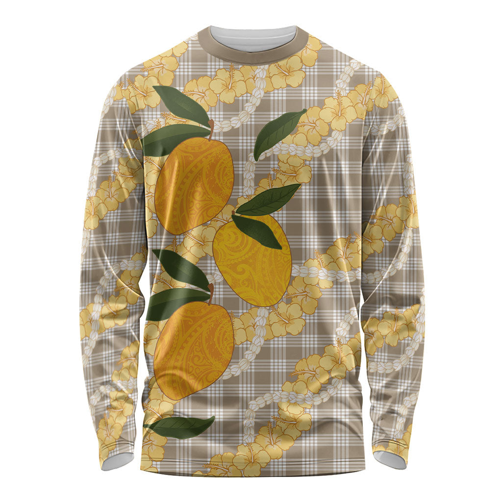 Maku'e Hawaiian Mango Palaka Long Sleeve Shirt Aloha Hibiscus Pikake Lei