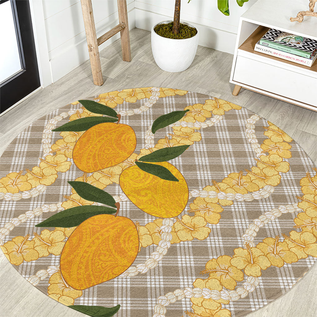 Maku'e Hawaiian Mango Palaka Round Carpet Aloha Hibiscus Pikake Lei