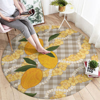 Maku'e Hawaiian Mango Palaka Round Carpet Aloha Hibiscus Pikake Lei