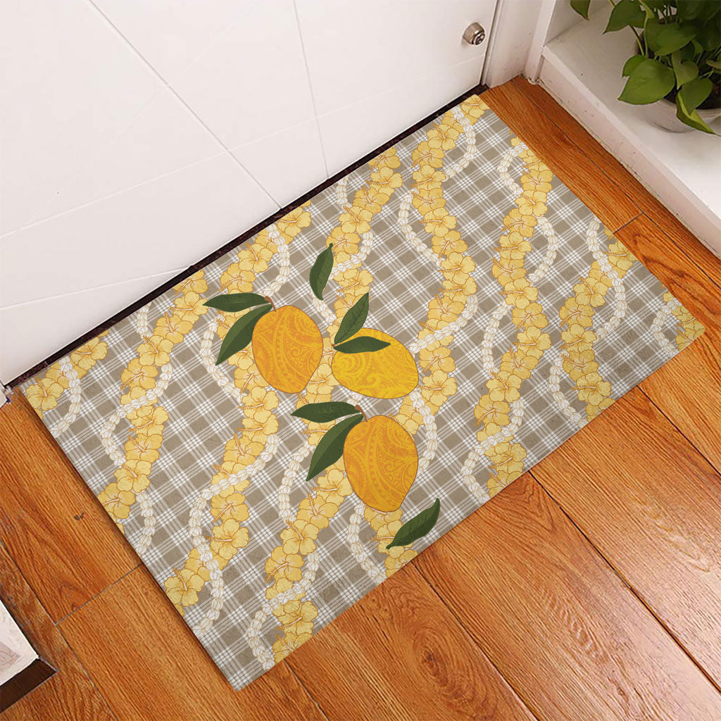 Maku'e Hawaiian Mango Palaka Rubber Doormat Aloha Hibiscus Pikake Lei