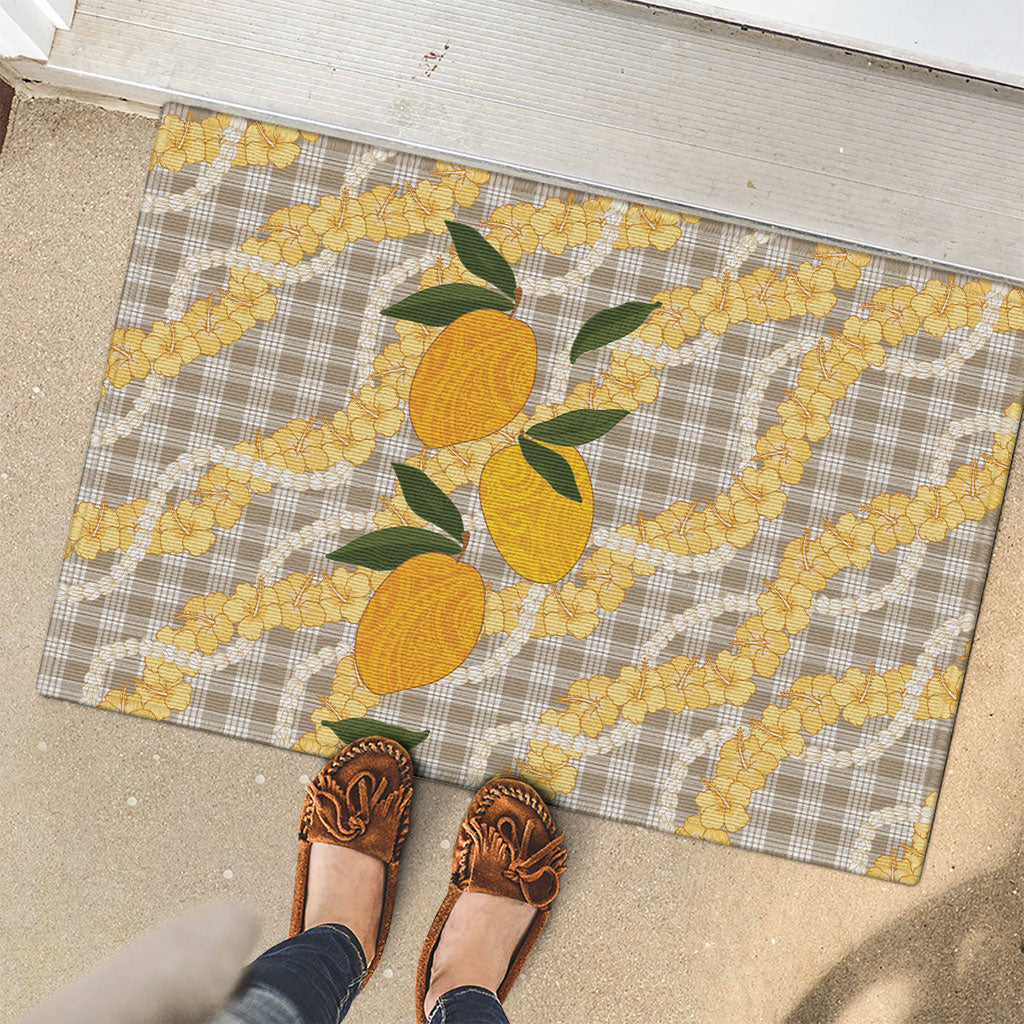 Maku'e Hawaiian Mango Palaka Rubber Doormat Aloha Hibiscus Pikake Lei
