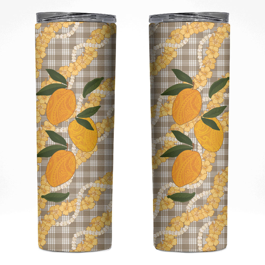Maku'e Hawaiian Mango Palaka Skinny Tumbler Aloha Hibiscus Pikake Lei
