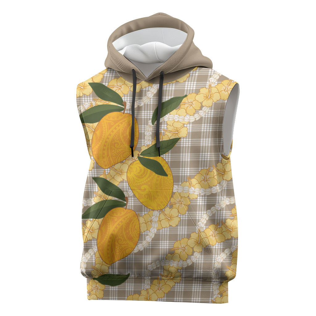 Maku'e Hawaiian Mango Palaka Sleeveless Hoodie Aloha Hibiscus Pikake Lei