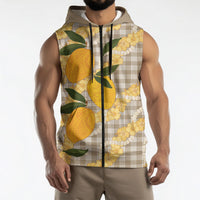 Maku'e Hawaiian Mango Palaka Sleeveless Zip Hoodie Aloha Hibiscus Pikake Lei