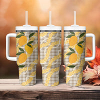 Maku'e Hawaiian Mango Palaka Tumbler With Handle Aloha Hibiscus Pikake Lei