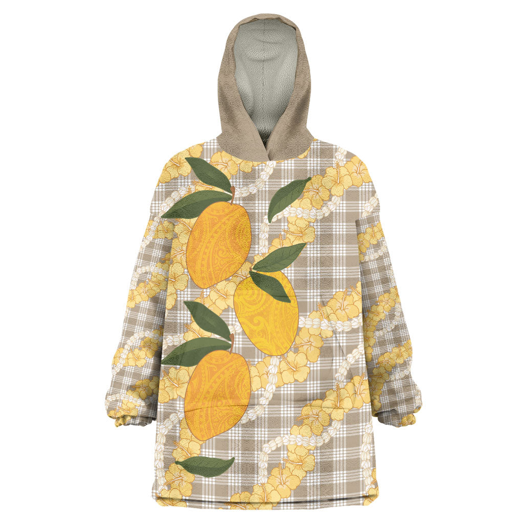 Maku'e Hawaiian Mango Palaka Wearable Blanket Hoodie Aloha Hibiscus Pikake Lei