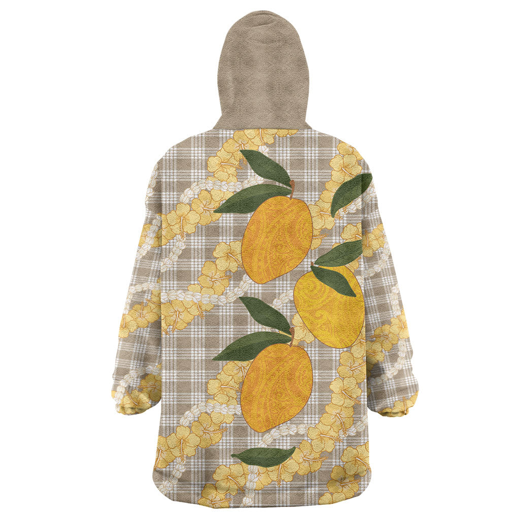 Maku'e Hawaiian Mango Palaka Wearable Blanket Hoodie Aloha Hibiscus Pikake Lei