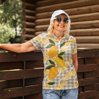 Maku'e Hawaiian Mango Palaka Women Polo Shirt Aloha Hibiscus Pikake Lei