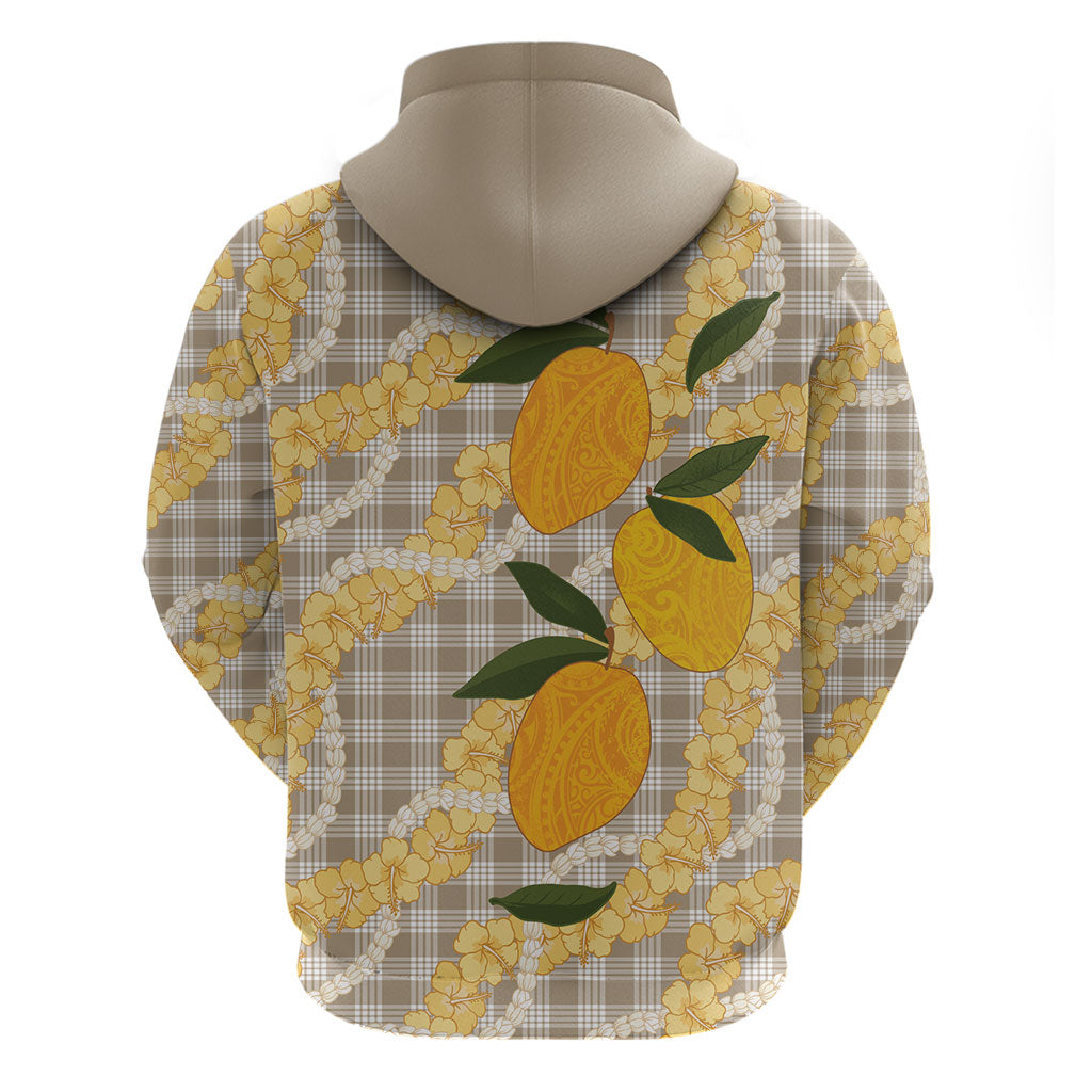 Maku'e Hawaiian Mango Palaka Zip Hoodie Aloha Hibiscus Pikake Lei