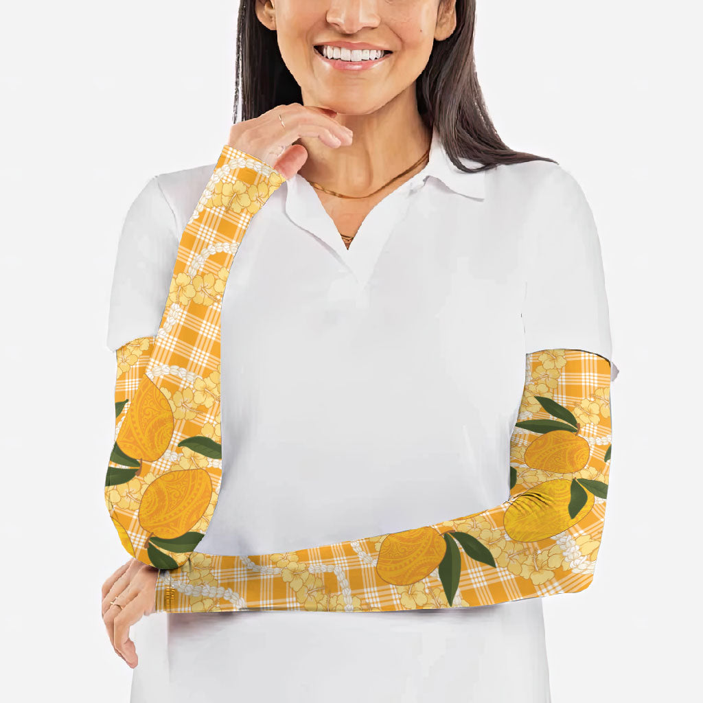 Alani Hawaiian Mango Palaka Arm Sleeves Aloha Hibiscus Pikake Lei